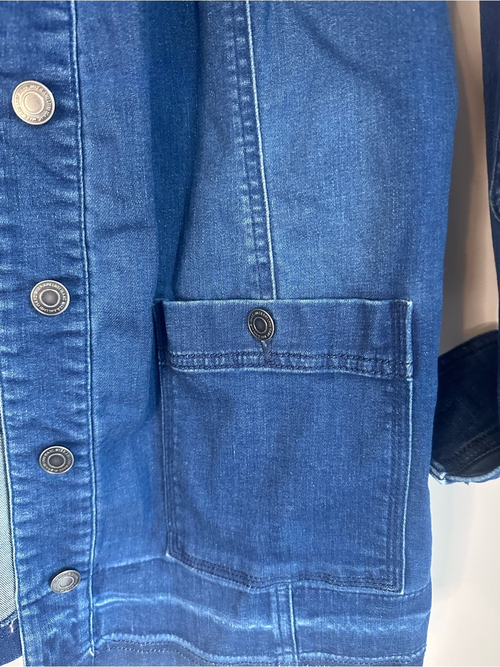 Medium Wash Denim Barncoat with Front and Elbow Patches - Picture 4 of 5